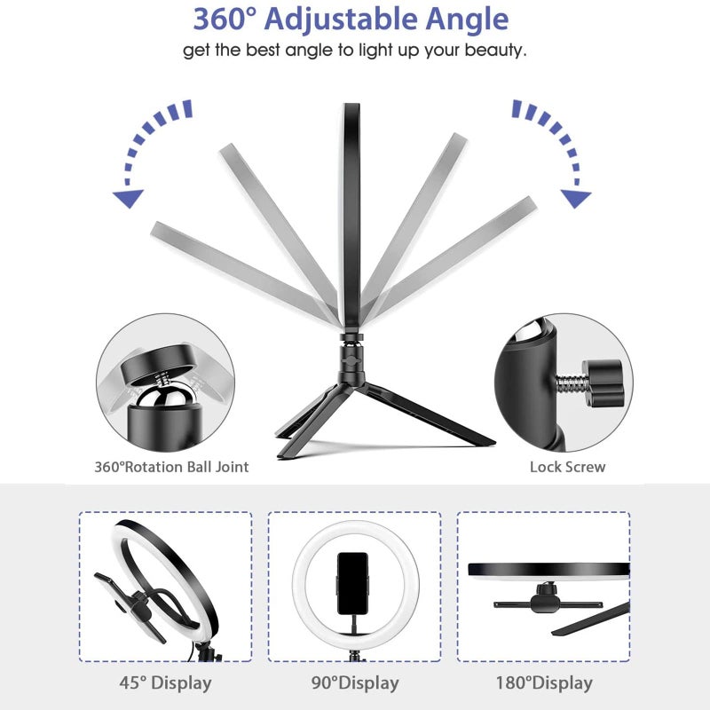 OEBLD Ring Light with Stand OEBLD Dimmable Desk Selfie Ring Light with Phone Holder for Video Photography Remote Control for Makeup Live Streaming YouTube Lighting (D(10.2''Ring Light & Tripod)) - Image 5